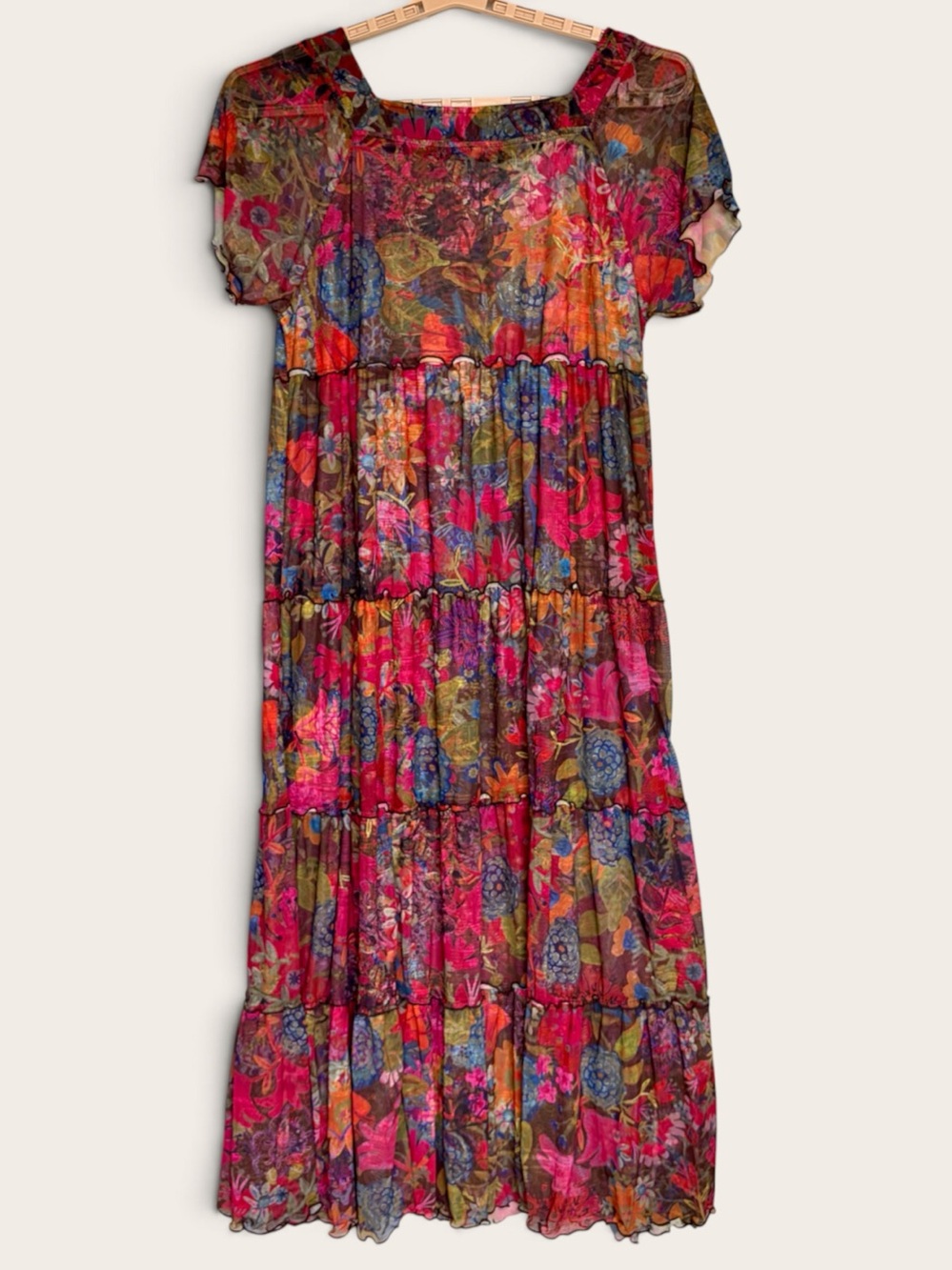 Natural Life Maxi Dress Sz M Berkley Mesh Tiered Cottagecore Peasant Boho - Picture 2 of 16